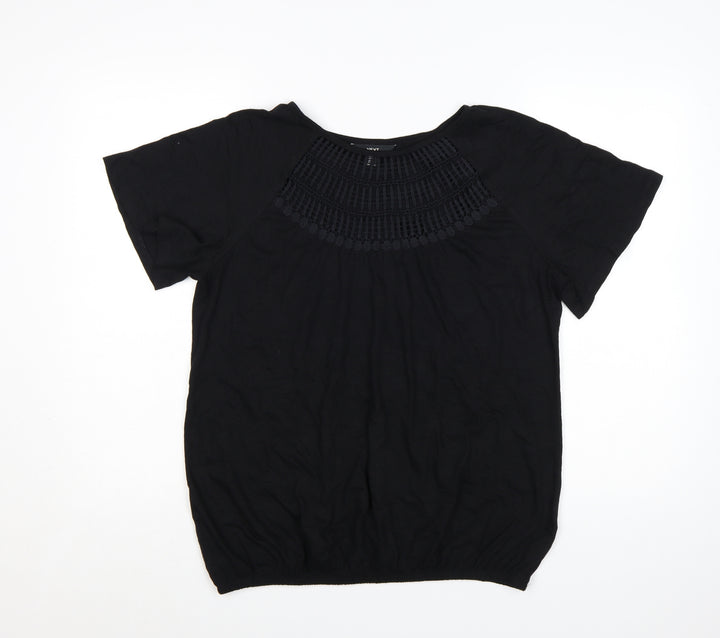 Next Women’s Black Cotton Short Sleeve Crochet Blouse UK 12