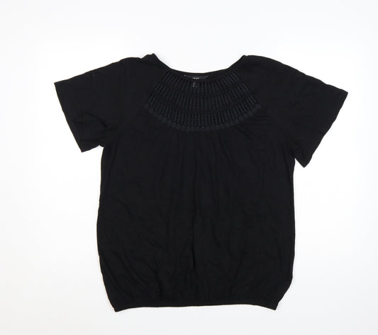 Next Women’s Black Cotton Short Sleeve Crochet Blouse UK 12