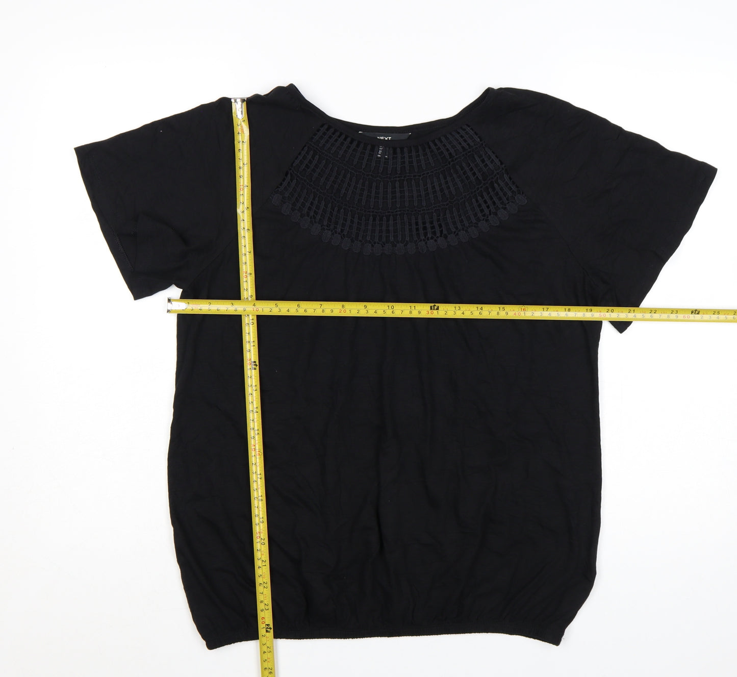 Next Women’s Black Cotton Short Sleeve Crochet Blouse UK 12