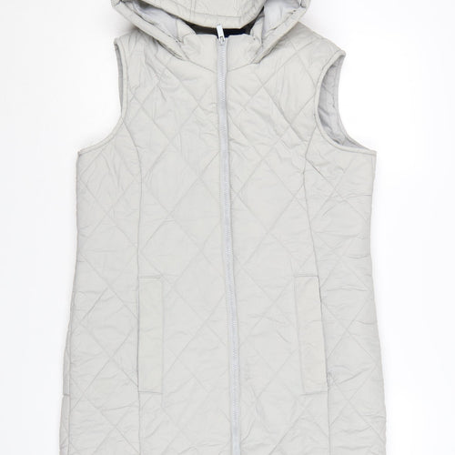 Cotton Traders Women's Grey Quilted Hooded Sleeveless Gilet Size 12