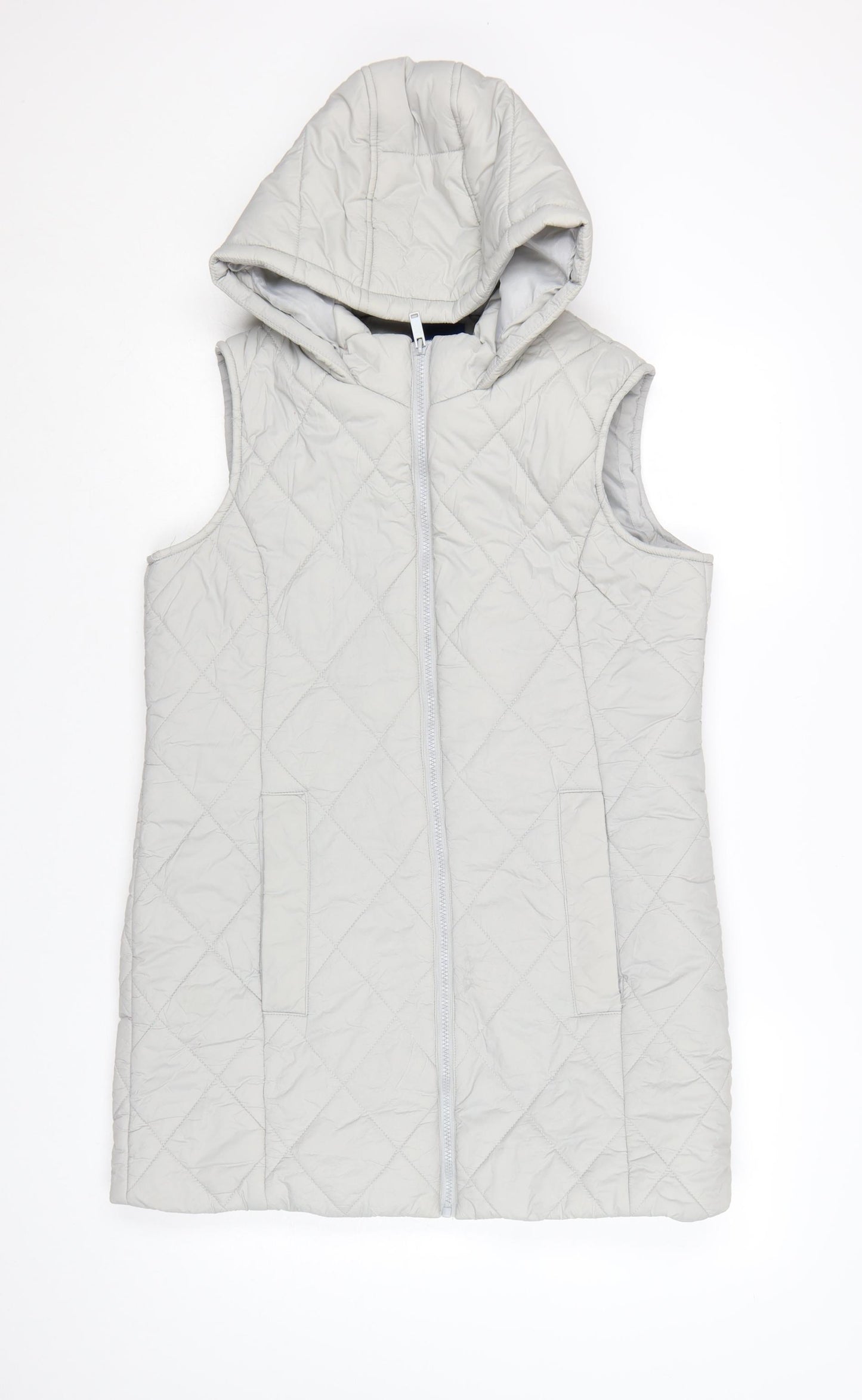 Cotton Traders Women's Grey Quilted Hooded Sleeveless Gilet Size 12