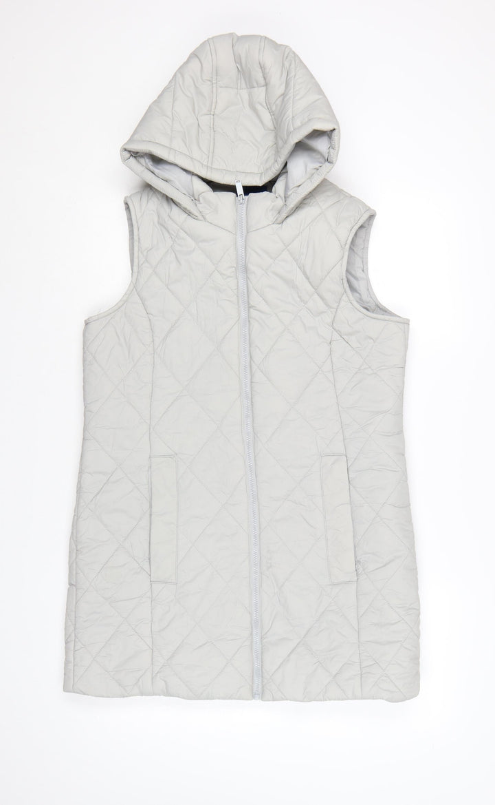 Cotton Traders Women's Grey Quilted Hooded Sleeveless Gilet Size 12