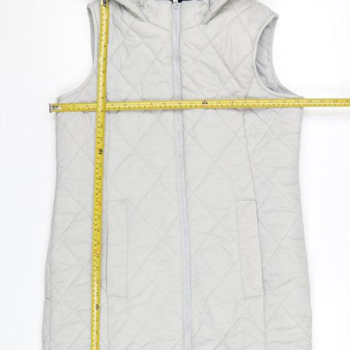 Cotton Traders Women's Grey Quilted Hooded Sleeveless Gilet Size 12