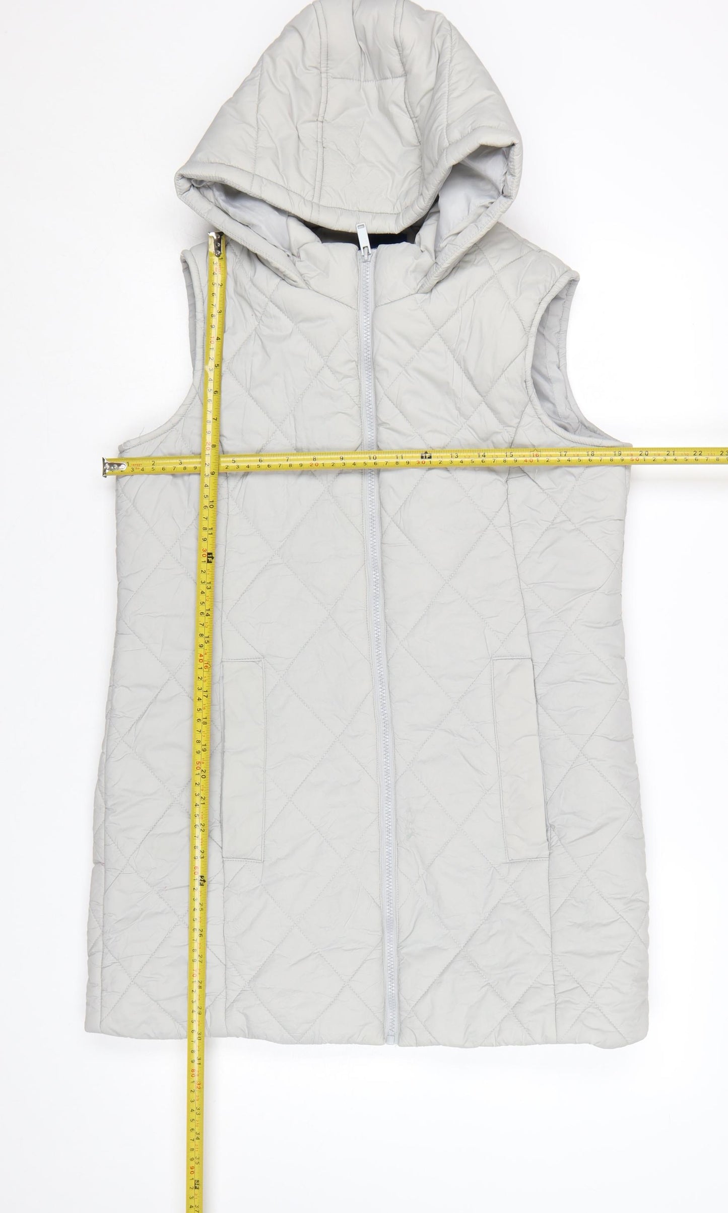 Cotton Traders Women's Grey Quilted Hooded Sleeveless Gilet Size 12