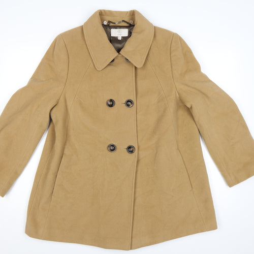 CC Petite Women's Beige Wool Pea Coat Size 16 Mid-Length