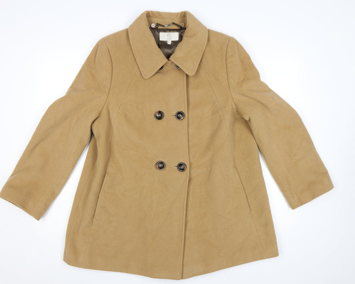 CC Petite Women's Beige Wool Pea Coat Size 16 Mid-Length