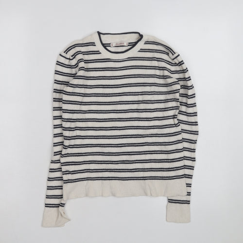 Pull & Bear Womens Ivory Black Striped Crew Neck Knit Jumper Size M