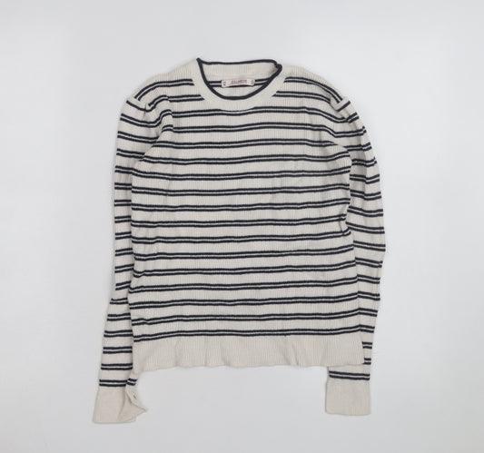 Pull & Bear Womens Ivory Black Striped Crew Neck Knit Jumper Size M