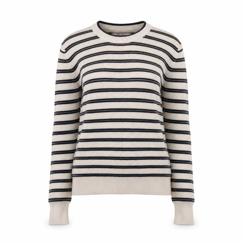 Pull&Bear Womens Ivory Black Striped Crew Neck Knit Jumper Size M