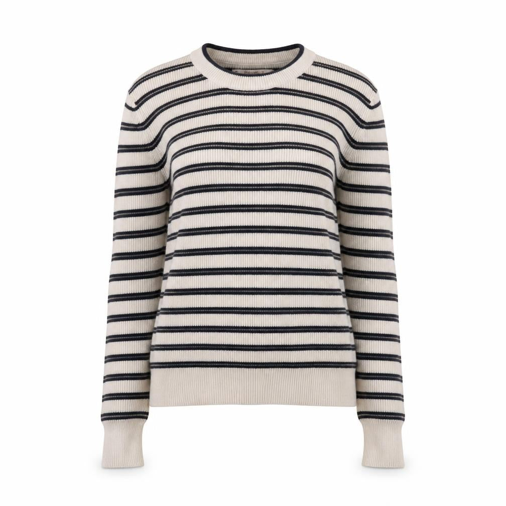 Pull&Bear Womens Ivory Black Striped Crew Neck Knit Jumper Size M