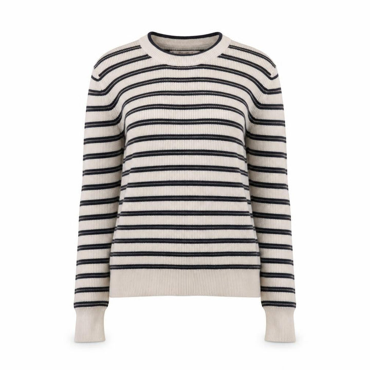 Pull&Bear Womens Ivory Black Striped Crew Neck Knit Jumper Size M