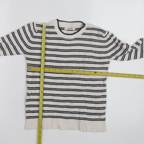 Pull & Bear Womens Ivory Black Striped Crew Neck Knit Jumper Size M
