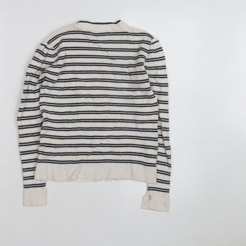 Pull & Bear Womens Ivory Black Striped Crew Neck Knit Jumper Size M