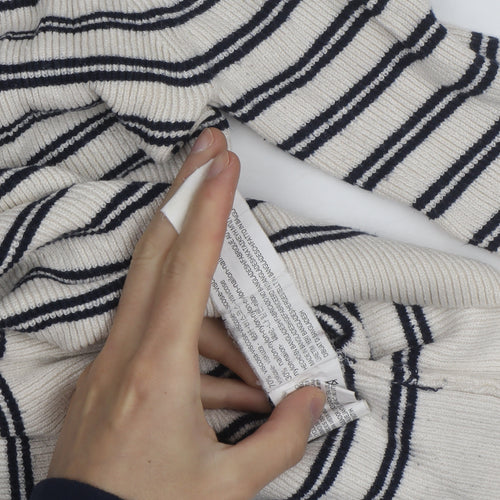 Pull & Bear Womens Ivory Black Striped Crew Neck Knit Jumper Size M