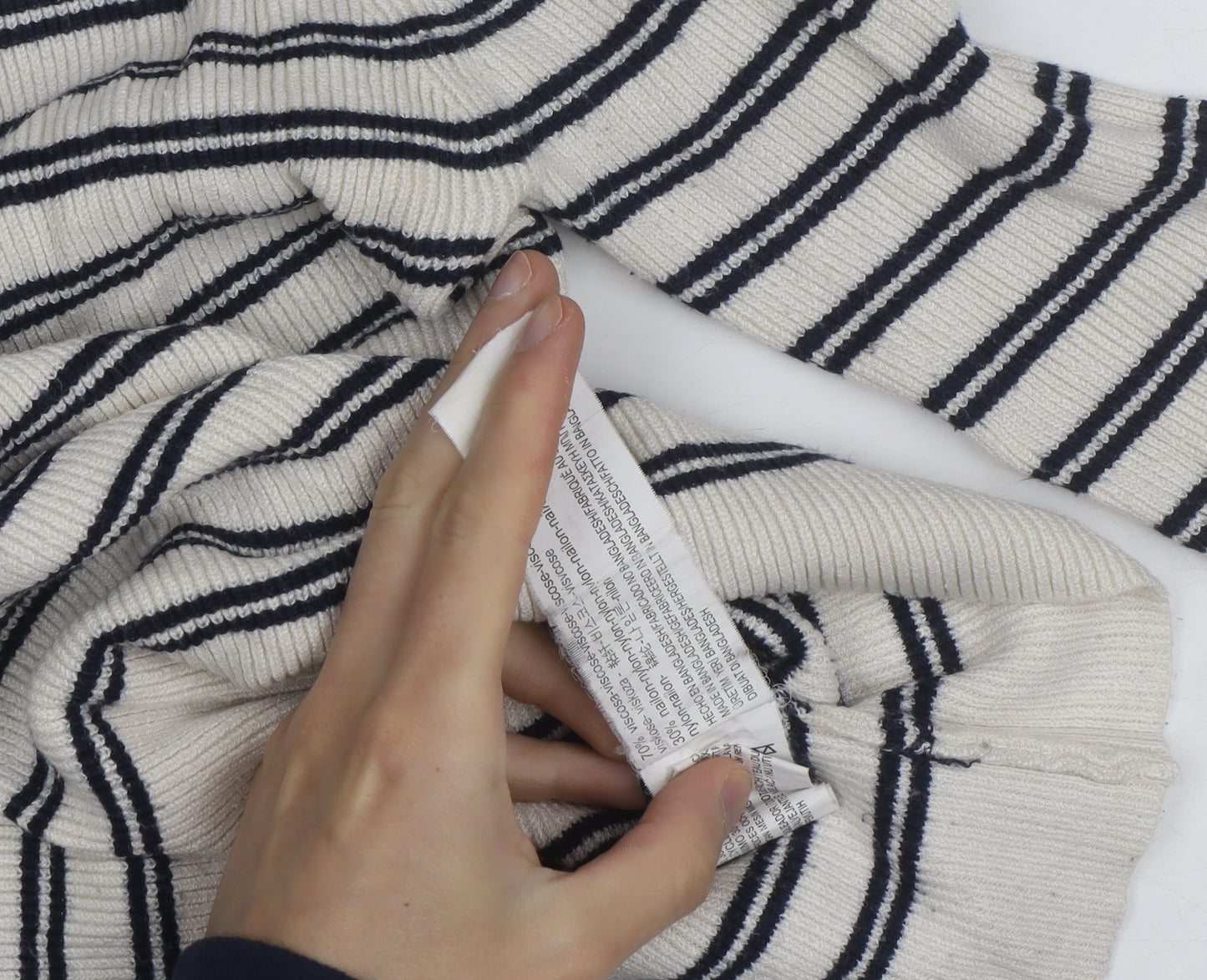 Pull & Bear Womens Ivory Black Striped Crew Neck Knit Jumper Size M