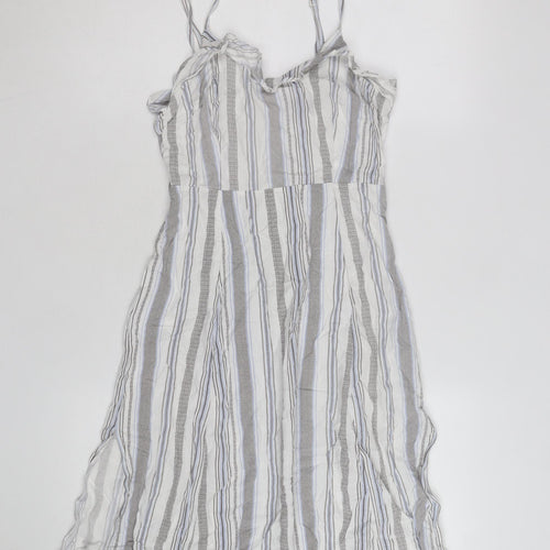 New Look Women’s Grey Striped Viscose Slip Dress Size 8