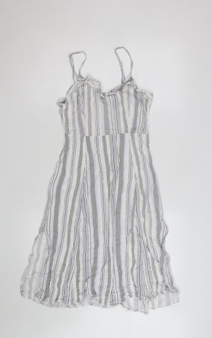 New Look Women’s Grey Striped Viscose Slip Dress Size 8