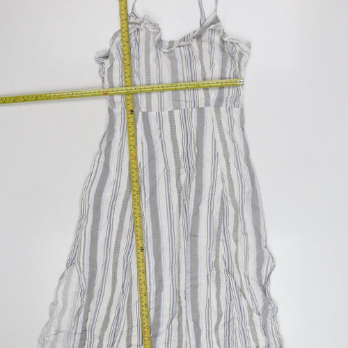 New Look Women’s Grey Striped Viscose Slip Dress Size 8
