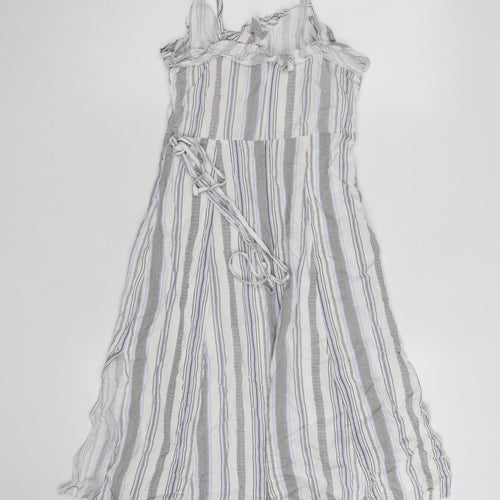 New Look Women’s Grey Striped Viscose Slip Dress Size 8
