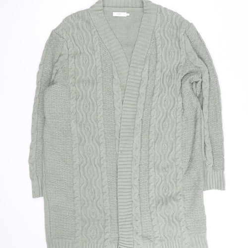 Cotton Traders Women Sage Green Cable-Knit Long Cardigan Size 16