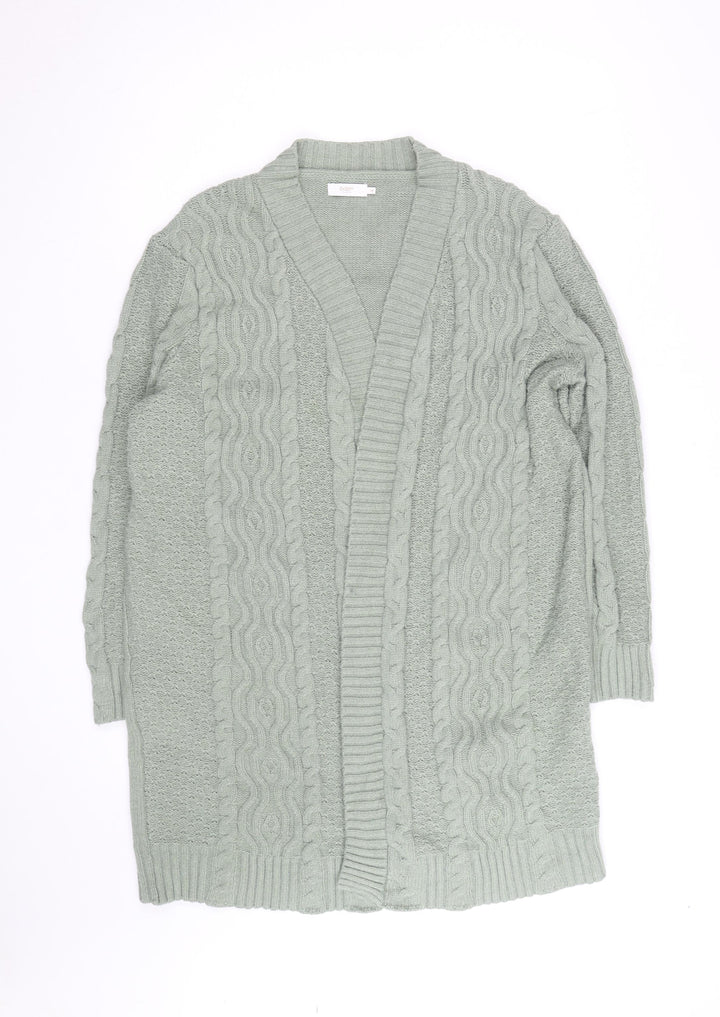Cotton Traders Women Sage Green Cable-Knit Long Cardigan Size 16