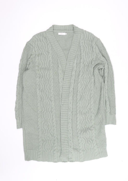 Cotton Traders Women Sage Green Cable-Knit Long Cardigan Size 16