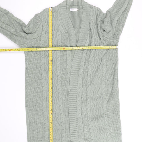 Cotton Traders Women Sage Green Cable-Knit Long Cardigan Size 16