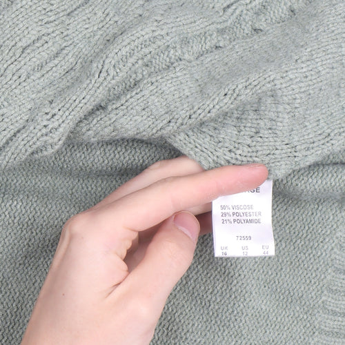 Cotton Traders Women Sage Green Cable-Knit Long Cardigan Size 16