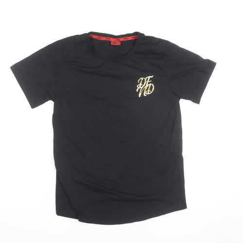 DFND Boys Black Logo Cotton T-Shirt 15-16 Years Short Sleeve Crew Neck