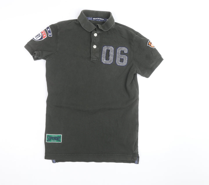 Superdry Men's Green XS 'Vintage Destroyed' Polo Shirt