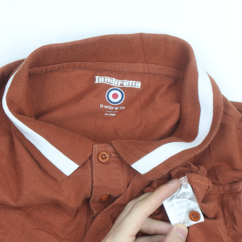 Lambretta Men's Brown XL Cotton Polo Shirt Retro Style