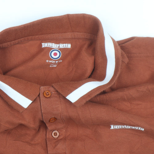 Lambretta Men's Brown XL Cotton Polo Shirt Retro Style