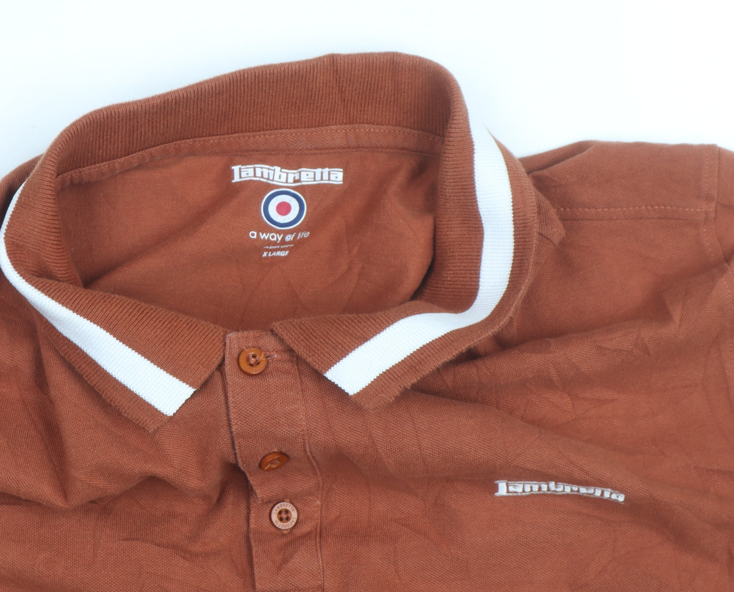 Lambretta Men's Brown XL Cotton Polo Shirt Retro Style