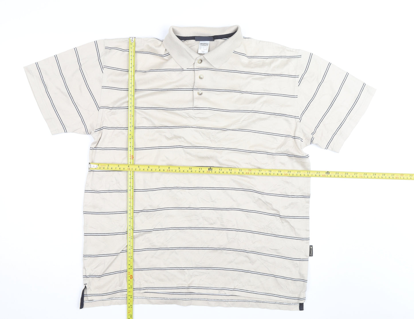 Decathlon Creation Men’s Beige Striped Cotton Polo Shirt Size M