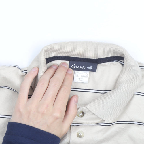 Decathlon Creation Men’s Beige Striped Cotton Polo Shirt Size M