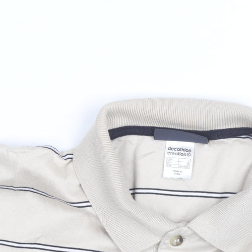 Decathlon Creation Men’s Beige Striped Cotton Polo Shirt Size M