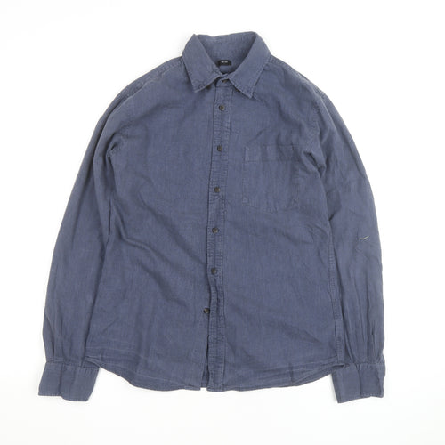 Uniqlo Men's Blue Linen Cotton Long Sleeve Button-Up Shirt S