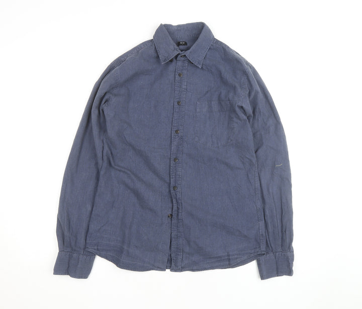 Uniqlo Men's Blue Linen Cotton Long Sleeve Button-Up Shirt S