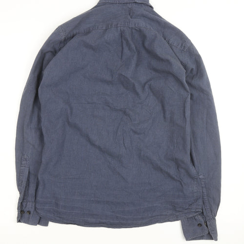 Uniqlo Men's Blue Linen Cotton Long Sleeve Button-Up Shirt S