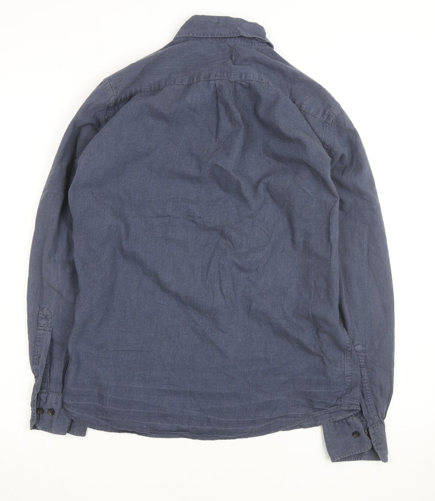 Uniqlo Men's Blue Linen Cotton Long Sleeve Button-Up Shirt S