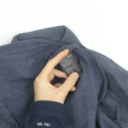 Uniqlo Men's Blue Linen Cotton Long Sleeve Button-Up Shirt S