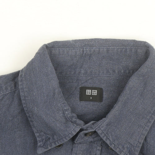 Uniqlo Men's Blue Linen Cotton Long Sleeve Button-Up Shirt S