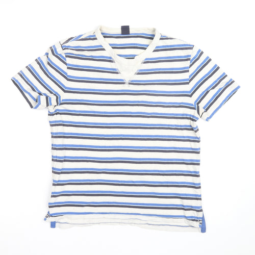 GAP Men's Blue Striped V-Neck Short Sleeve Cotton T-Shirt Size M