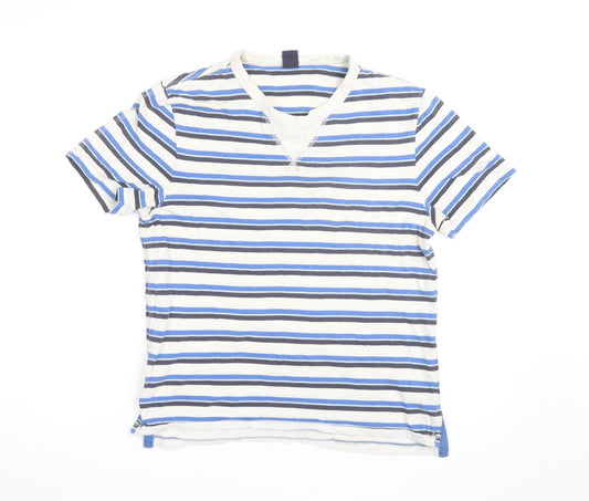 GAP Men's Blue Striped V-Neck Short Sleeve Cotton T-Shirt Size M