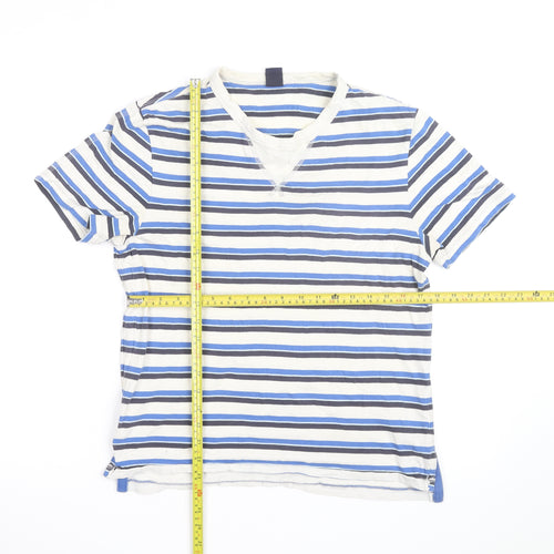 GAP Men's Blue Striped V-Neck Short Sleeve Cotton T-Shirt Size M