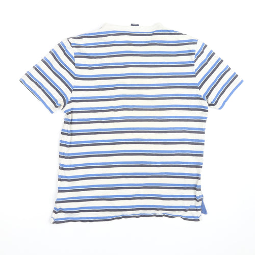 GAP Men's Blue Striped V-Neck Short Sleeve Cotton T-Shirt Size M