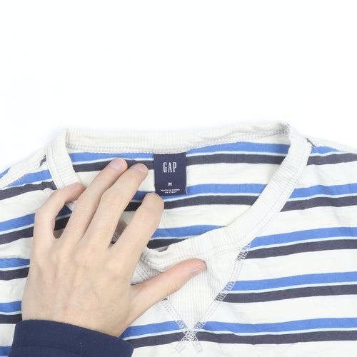 GAP Men's Blue Striped V-Neck Short Sleeve Cotton T-Shirt Size M