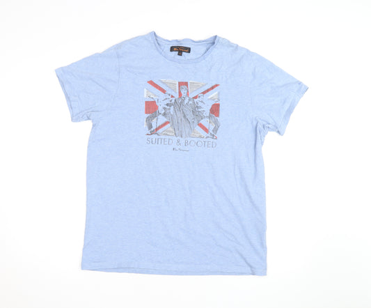 Ben Sherman Men's Blue Union Jack Graphic Crew Neck T-Shirt XL