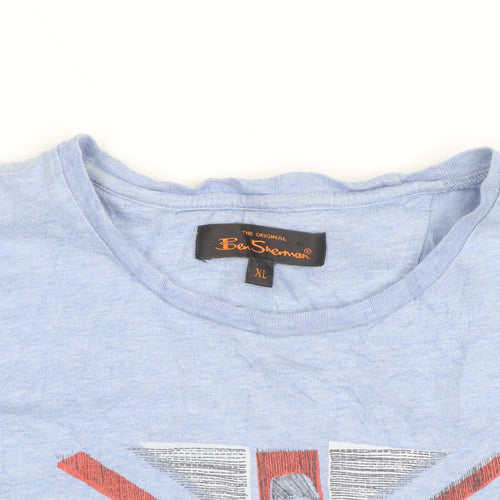 Ben Sherman Men's Blue Union Jack Graphic Crew Neck T-Shirt XL