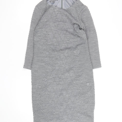 Laura Ashley Women’s Grey Jacquard Sheath Dress UK 12 Long Sleeve